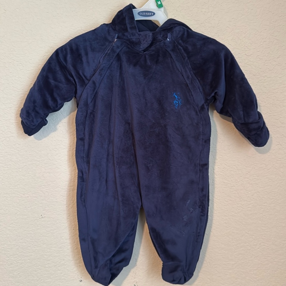 U.S. Polo Assn Baby 6-9 Months Blue Fleece Hooded Snowsuit